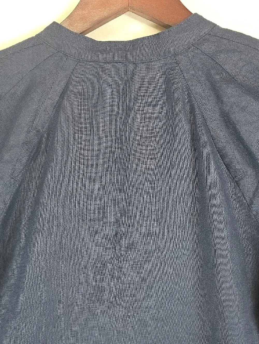Everlane Dark Navy 100% Linen Button-Down Puff Sleeve Shirt Minimalist